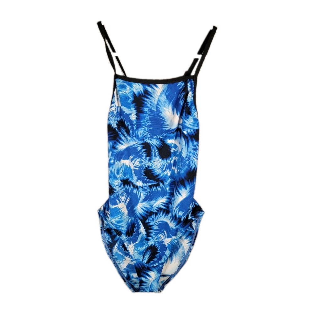 Speedo Endurance+ One Piece Swimsuit Womens 38 Blue Cross Back Lap Swim Athletic